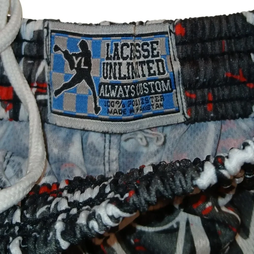 Awesome Lacrosse Unlimited Youth Boys Shorts - Black with Red Graphics- Size: L